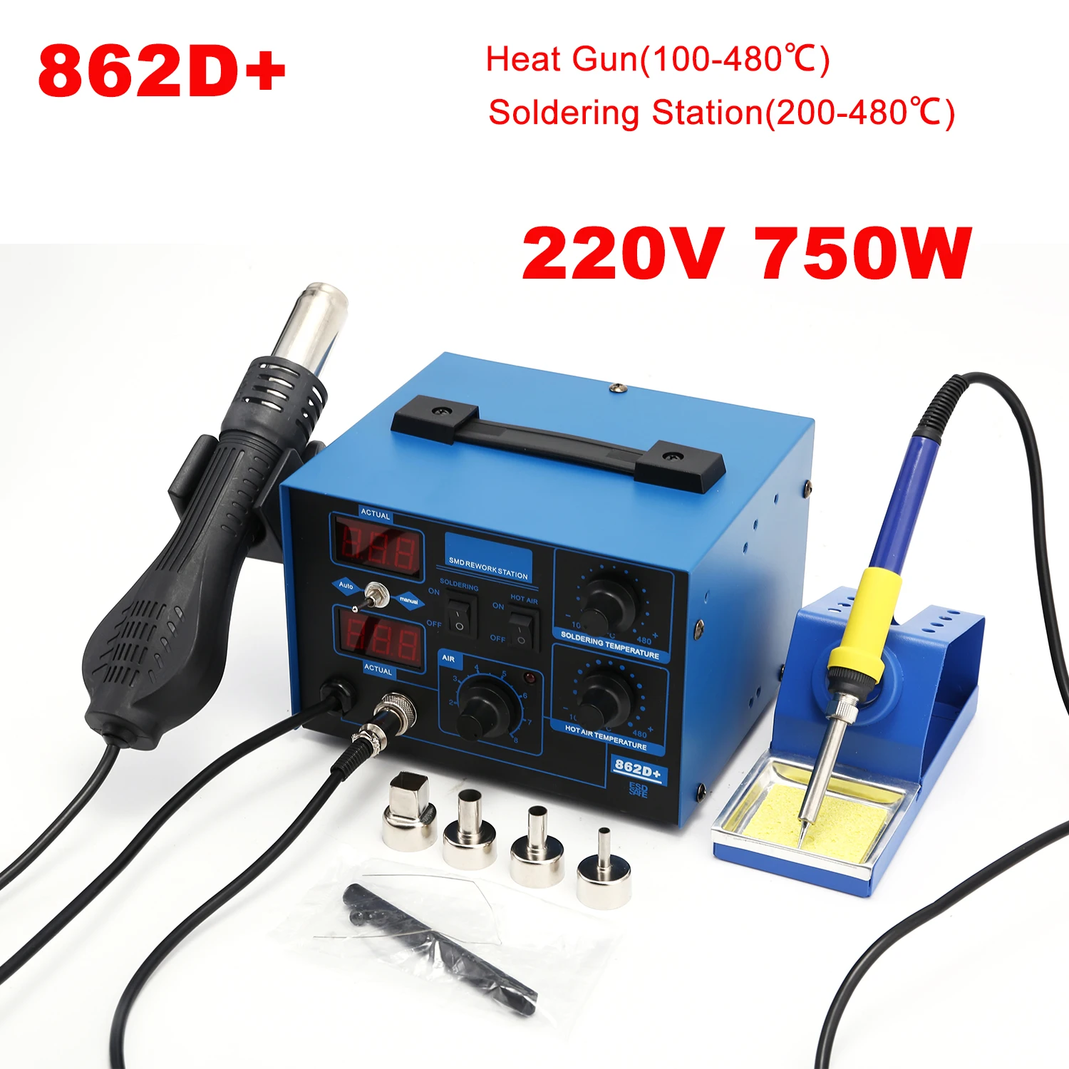 Smd Rework Station Hot Air Soldering 2 In 1 - Stasiun Solder 862D+ 2 in 1,