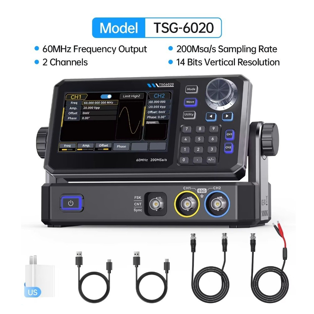 TSG6020 60MHz Generator Sinyal - Dual Channel Arbitrary Waveform Function Generator 60Mhz ulasan dan harga